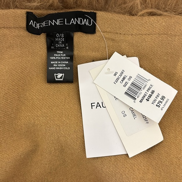 Faux Fur ,85% Wool & 5%Cashmere Blend Scarf-Adrienne Landau -Light weight-Camel - Picture 11 of 12